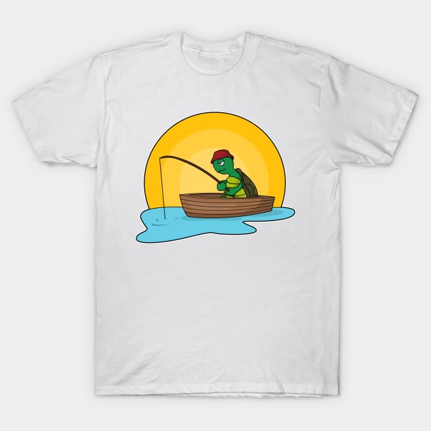 Turtle as Angler in Boat T-Shirt by Markus Schnabel